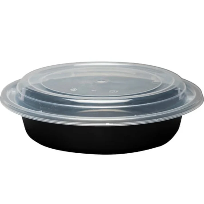 Meal Prep 32 Oz Round Food Containers with Clear Lids 50 Pack Black Microwavable