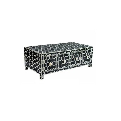 bone inlay wooden coffee table , 4 drawer black bone design