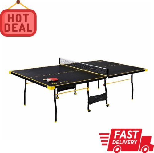 Official Table Tennis Table Black/Yellow Foldable, Accessories Included