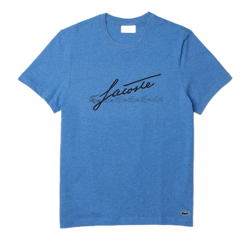 

Мужская хлопковая футболка Lacoste Blue Chine с подписью и крокодиловым принтом с круглым вырезом, Blue chine/navy