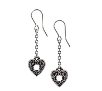 Alchemy Gothic Pewter Planchette Ouija Heart Drop Earrings UK Made E471