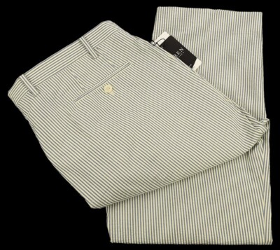 LAUREN RALPH LAUREN Blue Stripe EDGEWOOD Cotton Seersucker Dress Pants 52 32 NWT