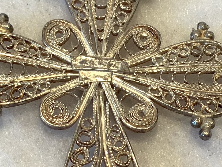 Large & Unusual Handcrafted 925 Sterling Filigree Art Deco Pendant Cross - EXC!