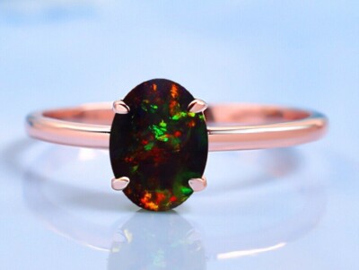 Oval 8X6MM Black Opal Wedding Ring Solitaire Engagement Ring Promise Ring Gifts