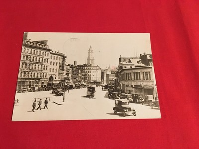 BOWDOIN SQUARE BOSTON MA SHORTLY AFTER WWI POSTED DIV/B POSTCARD EARLY AUTO'S