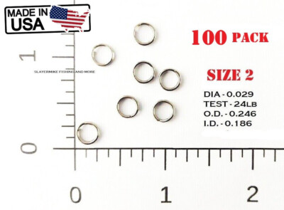 100 pcs Stainless Steel Fishing Split Rings - 23lb Test -  Size #2