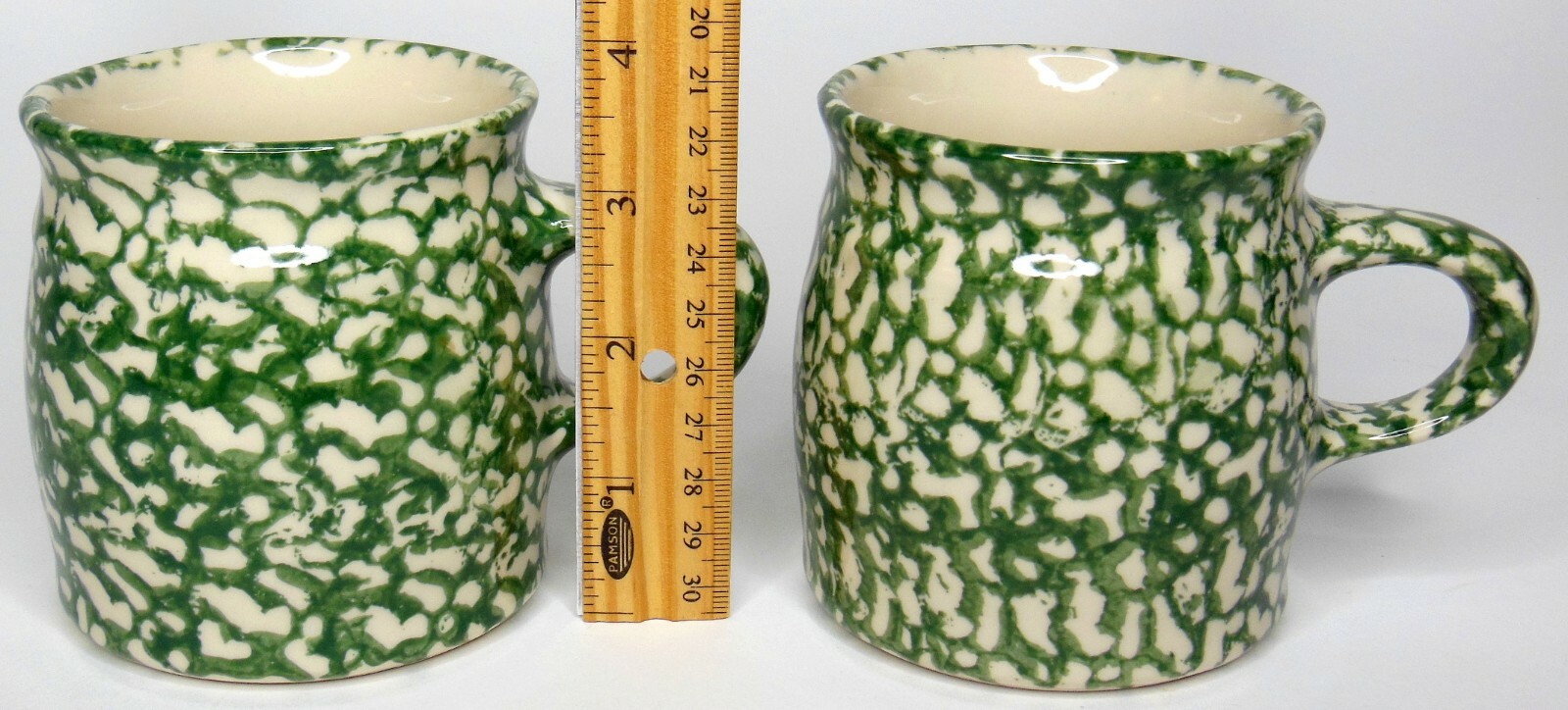 Set Of 2 Roseville Spongeware Workshops Gerald Henn Green Pottery Coffee Tea Mug