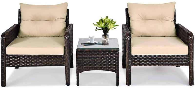 Set, Wicker Chairs Set With Glass Top Coffee Tab