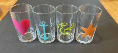 SET OF 4 ASSORTED FUNKY UNIQUE JUICE GLASSES- I  SAILING  & BEING A STAR
