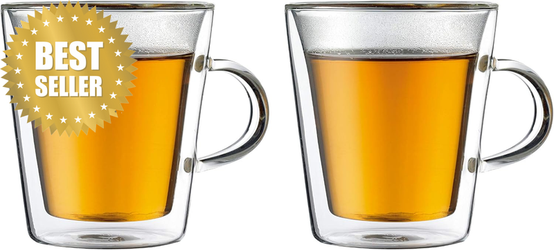 Canteen Double Wall Glass Set, Mouth Blown Borosilicate Glass - 0.2 L, Pack of 2
