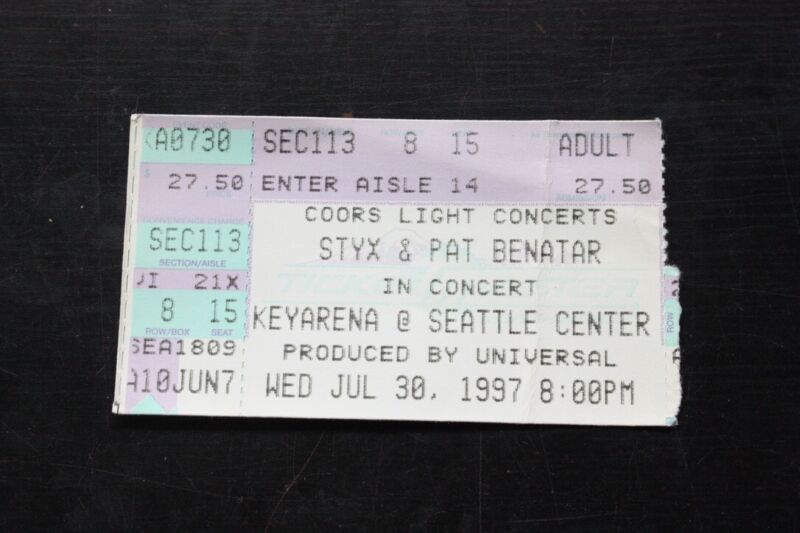 July 30 1997 Styx & Pat Benatar Concert Ticket Stub Key Arena - Seattle, Wa