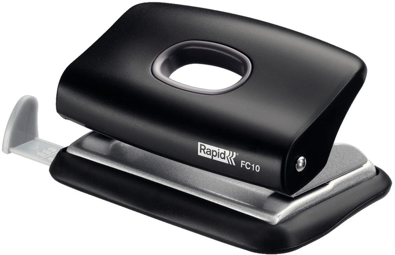 Mini-Locher (10 Blatt, Anschlagschiene mit Formatvorgaben, Metall, FC10) schwarz