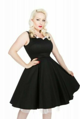 H & R London Pinup Scalp Bust Black White Tulle Swing Dress Prom 50's 9358