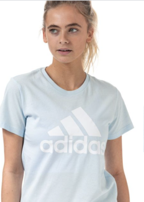 NWT ADIDAS WOMEN S 100 COTTON SKY LIGHT BLUE LOGO T SHIRT TOP
