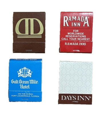 Lot OF 4 Vintage Matchbooks Ramada Inn, Gold Ocean Mile Hotel, Days Inn, Dunfey