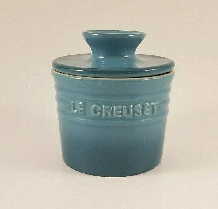 Retired Teal Color Le Creuset Butter Bell Crock & Lid Rare HTF Color!の