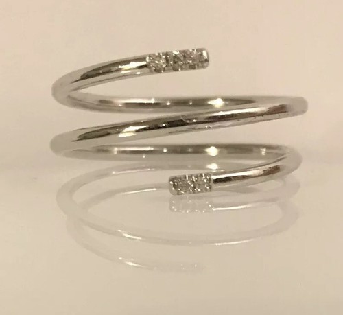 Pre-owned Handmade 14k White Gold White Genuine Diamonds Midi Knuckle Spring Band 1mm Polish Ring
