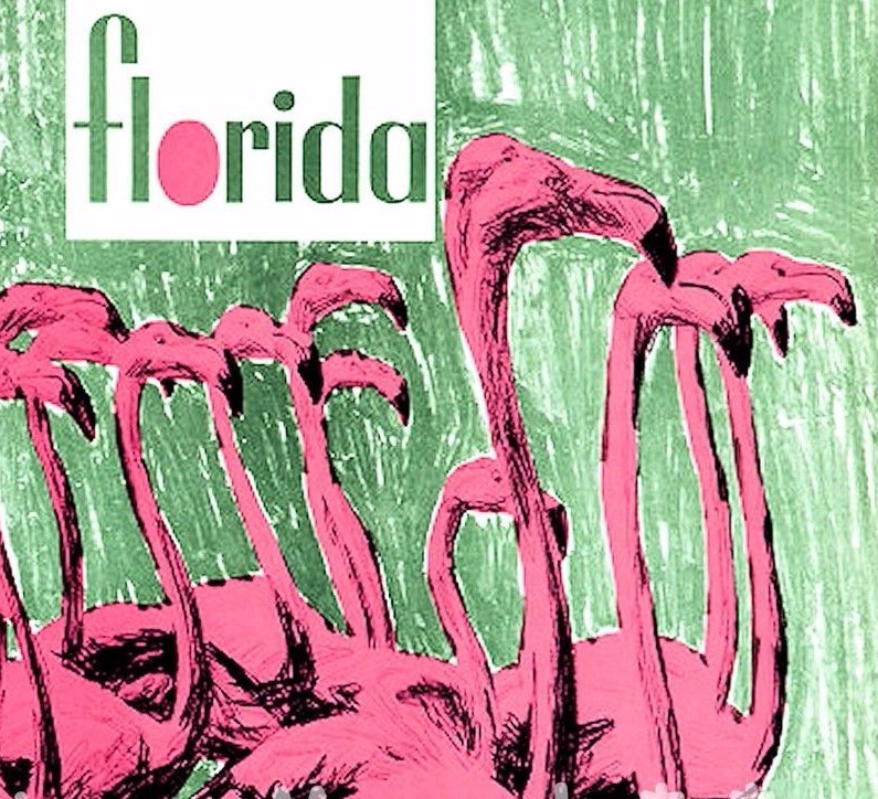 Florida 1960 Flamingos Go Greyhound Vintage Poster Print Seaside Tourism Travel