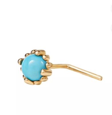 Solid 14k  L  Shape Faux Turquoise Nose Ring 22 Gauge 