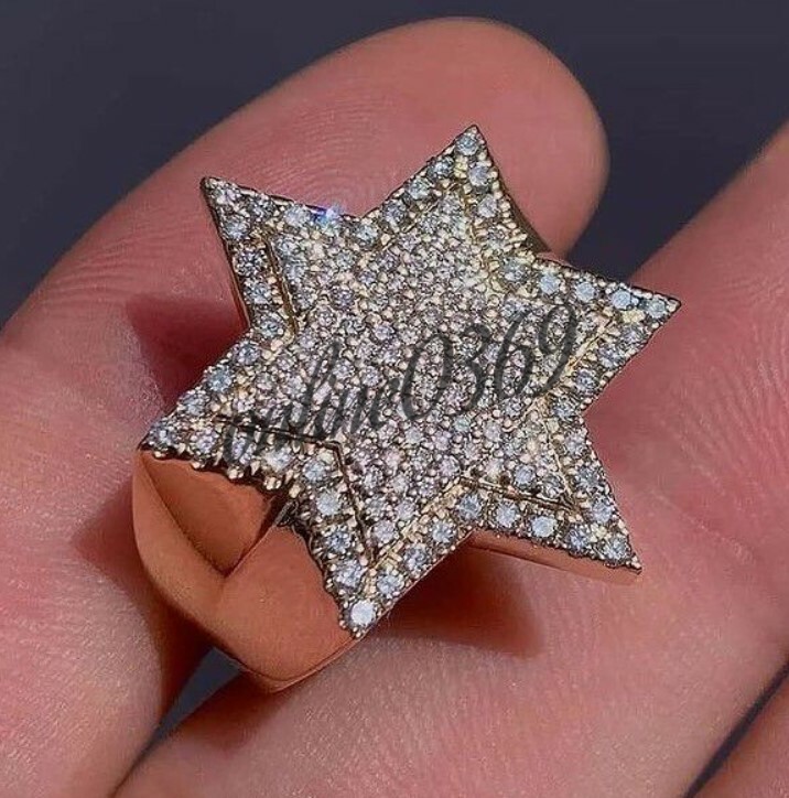 Pre-owned Online0369 2.25 Ct Tester Passing Moissanite Men's Star Statement Ring Sterling Silver In Yellow