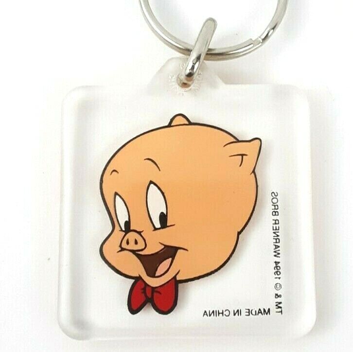 Vintage WB Lucite 1994 Color Porky Pig 2 Sided Keychain with K...