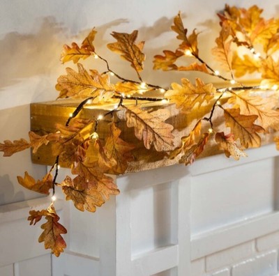 Lit Rust Oak/Fall Leaf Garland Fall Decor Plow & Heath New Open Box