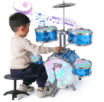 Kids Drum Set for Toddlers with 5 High Drums & Lights (Vibrating-Controlled) ...