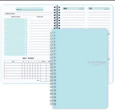 Weekly Agenda Planner Non-Dated Goal Habit Schedule Journal School Calendar Blue