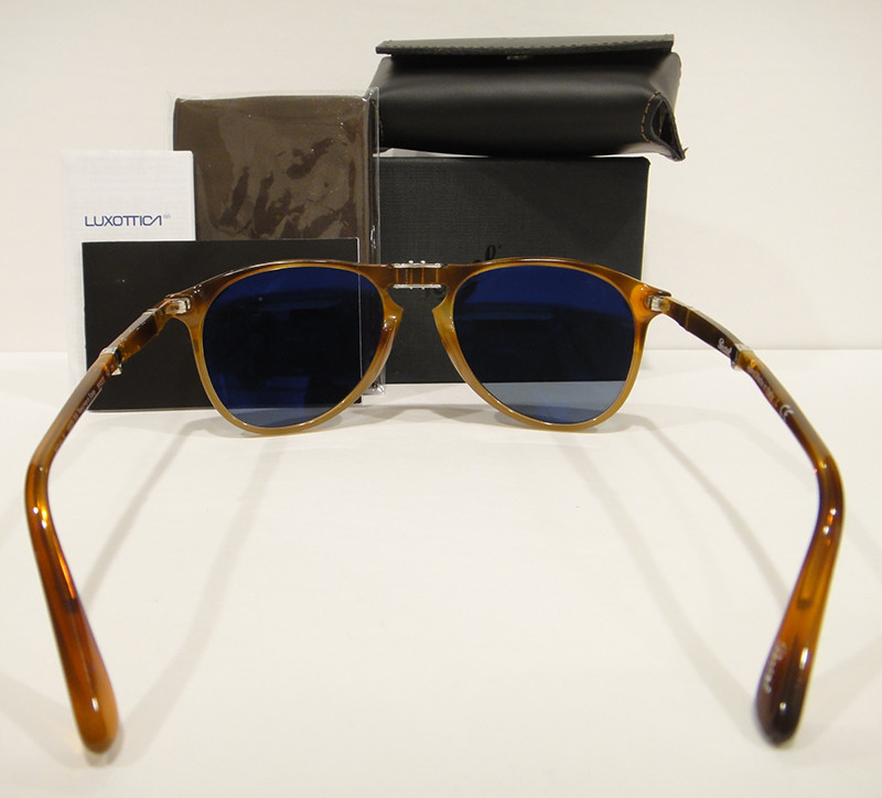 Pre-owned Persol 9714 Sunglasses Folding 9-714 Blue 102556 Light Havana Authentic 55m