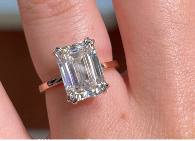 3ct Emerald Cut Moissanite Diamond Solitaire Engagement Ring 14k White Gold Over