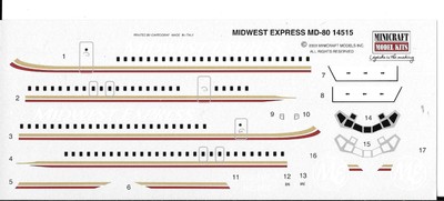 Loose MD-80 Midwest Express Decals 1/144 14415 For Minicraft Kit No Inst