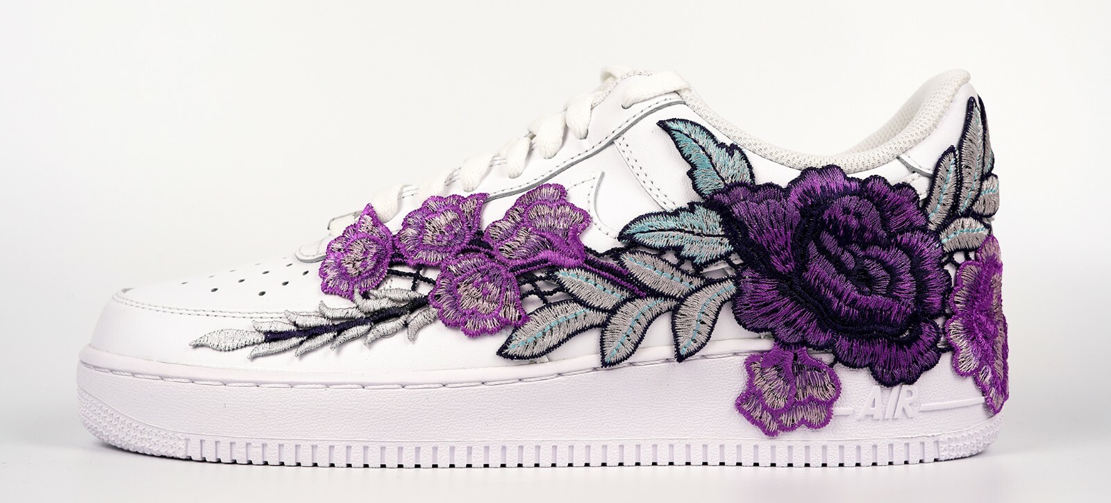 Pre-owned Nike Air Force 1 Custom Purple Rose Flower Floral White Shoes Mens Womens