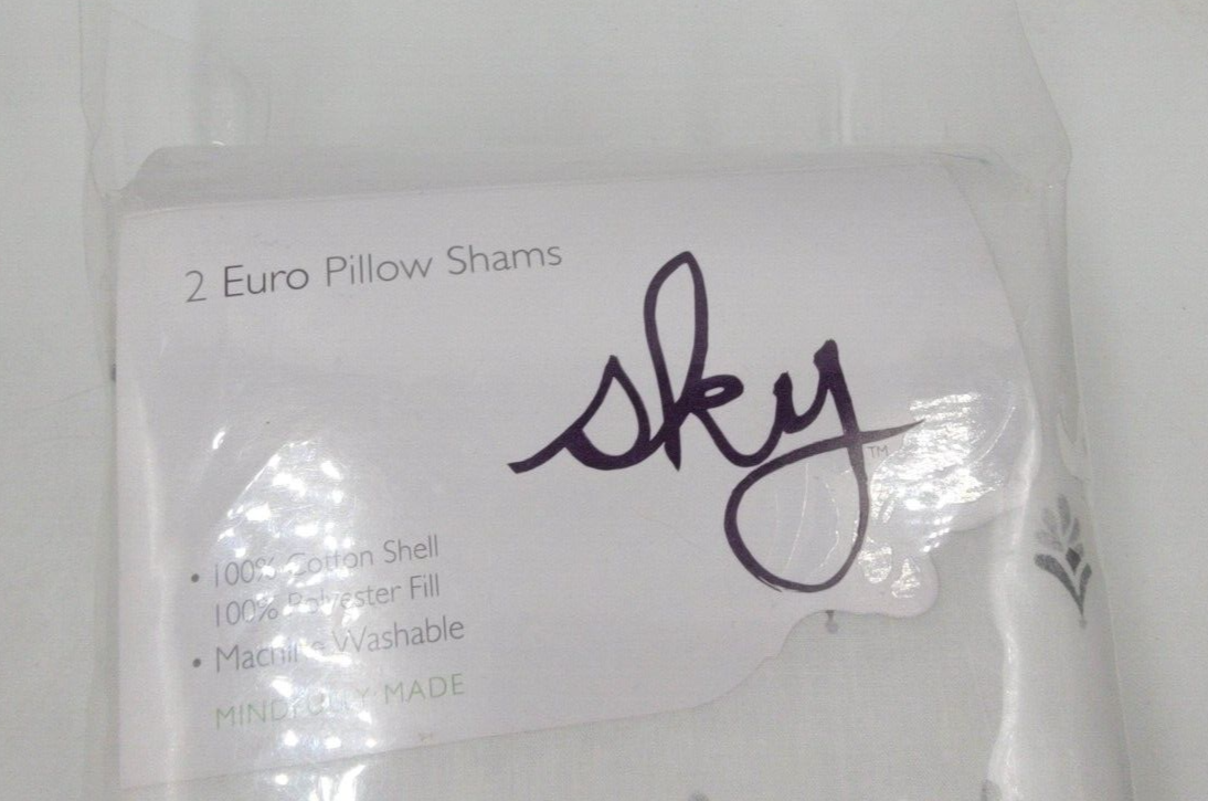 Sky Scallop Reversible Two Euro Pillow Shams 26in x 26in Reflection Gray Button~ - Picture 2 of 11