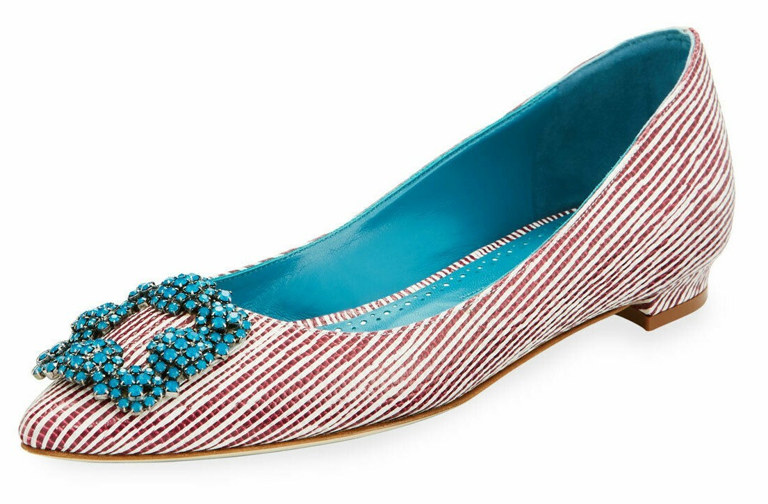 $955 NEW Manolo Blahnik HANGISI FLATS Leather Printed