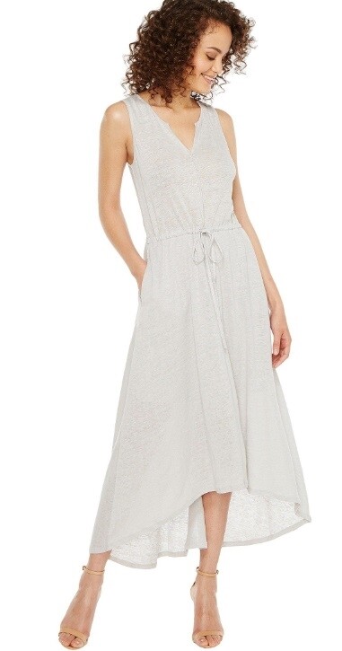HEATHER 237611 Womens Grace Linen Grecian Maxi Dress Solid Silver Size Large