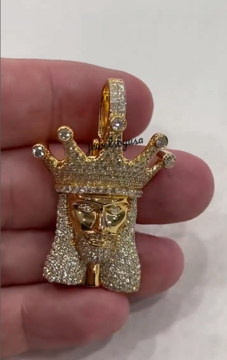 Pre-owned Nsg Men's Natural Diamonds Jesus Face Pendant 925 Silver Yellow Gold Rhodium Finish
