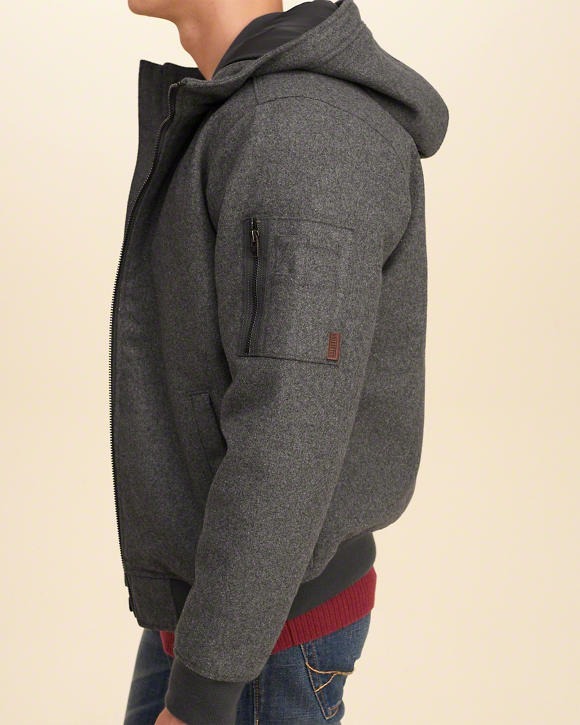 Hollister Mens Hooded WoolBlend Bomber Jacket Coat Grey Medium in