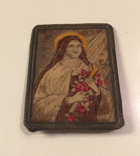 Rare!  Miniature Copper Framed Orthodox Embroidered Saint Icon From Germany