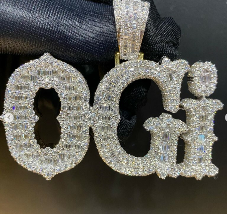 Pre-owned Nsg 4ct Men's Real Baguette Moissanite Any Three Letter Customize Pendant 925 Silver In White