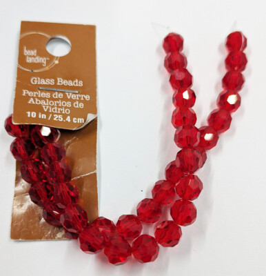 Glass Bead Landing Transparent Red Crystal Glass Faceted Round 1 Strings 8mm