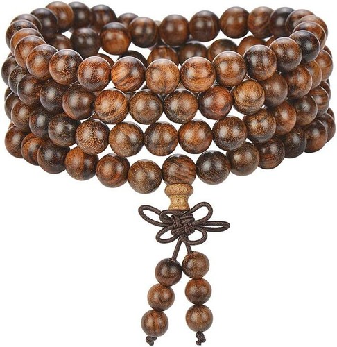 2PCS Sandalwood 108 8mm Wood Buddhist Prayer Bead Mala Japmala Necklace Bracelet