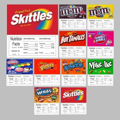 Vending Machine Nutrition Labels Set Of 12 Vending Machine Stickers ...