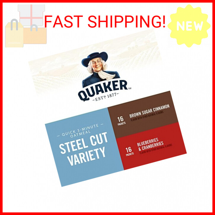 Quaker Steel Cut Quick 3-Minute Oatmeal, 2 Flavor Variety Pack, Individual Packe