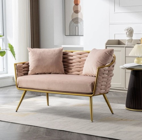 -leisure Sofa Chair With Golden Legs - Pink