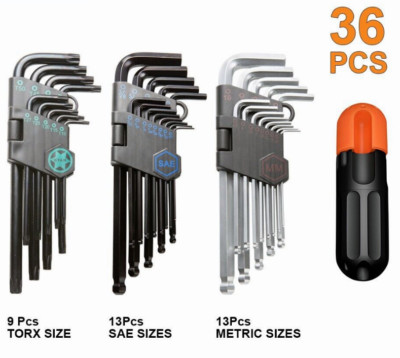 36PCS Hex Allen Wrenches Set Hex Key Set Torx Star Key Set SAE & Metric