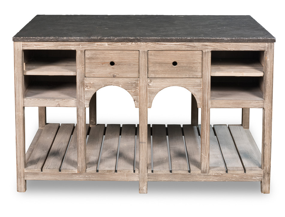 Reclaimed Pine Kitchen Island with a Stone Top