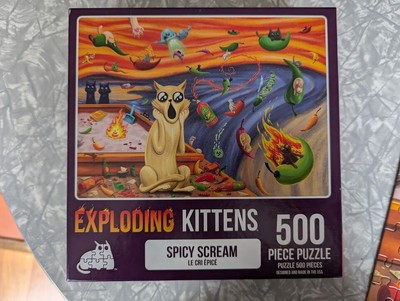 Exploding Kittens Spicy Scream 500 Piece Jigsaw Puzzle Blue Board Brand Complete