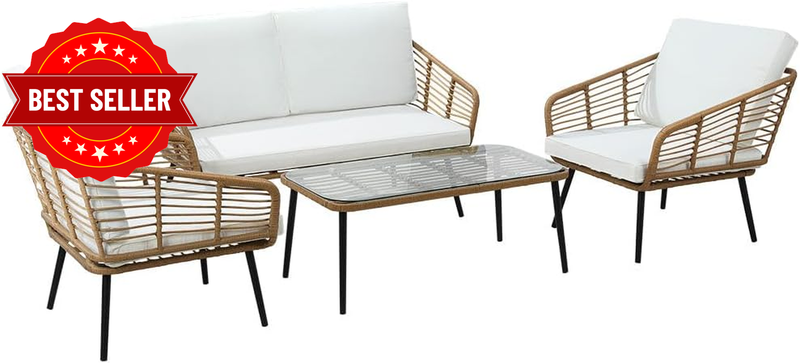 Outdoor Sofa 4 Piece Wicker Lounge Setting Table and Chairs