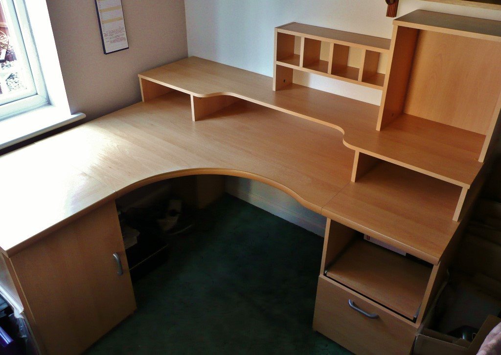 £130 ONO Pine Effect MDF Large Computer Corner Desk Home Office File