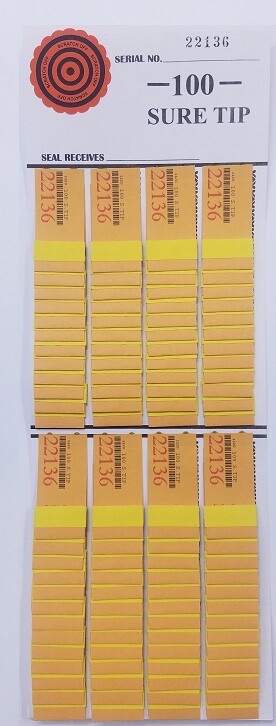 "ONE" #100 Sure Tip Board (1-100)  Pull Tabs/Jar Tickets Free Shipping